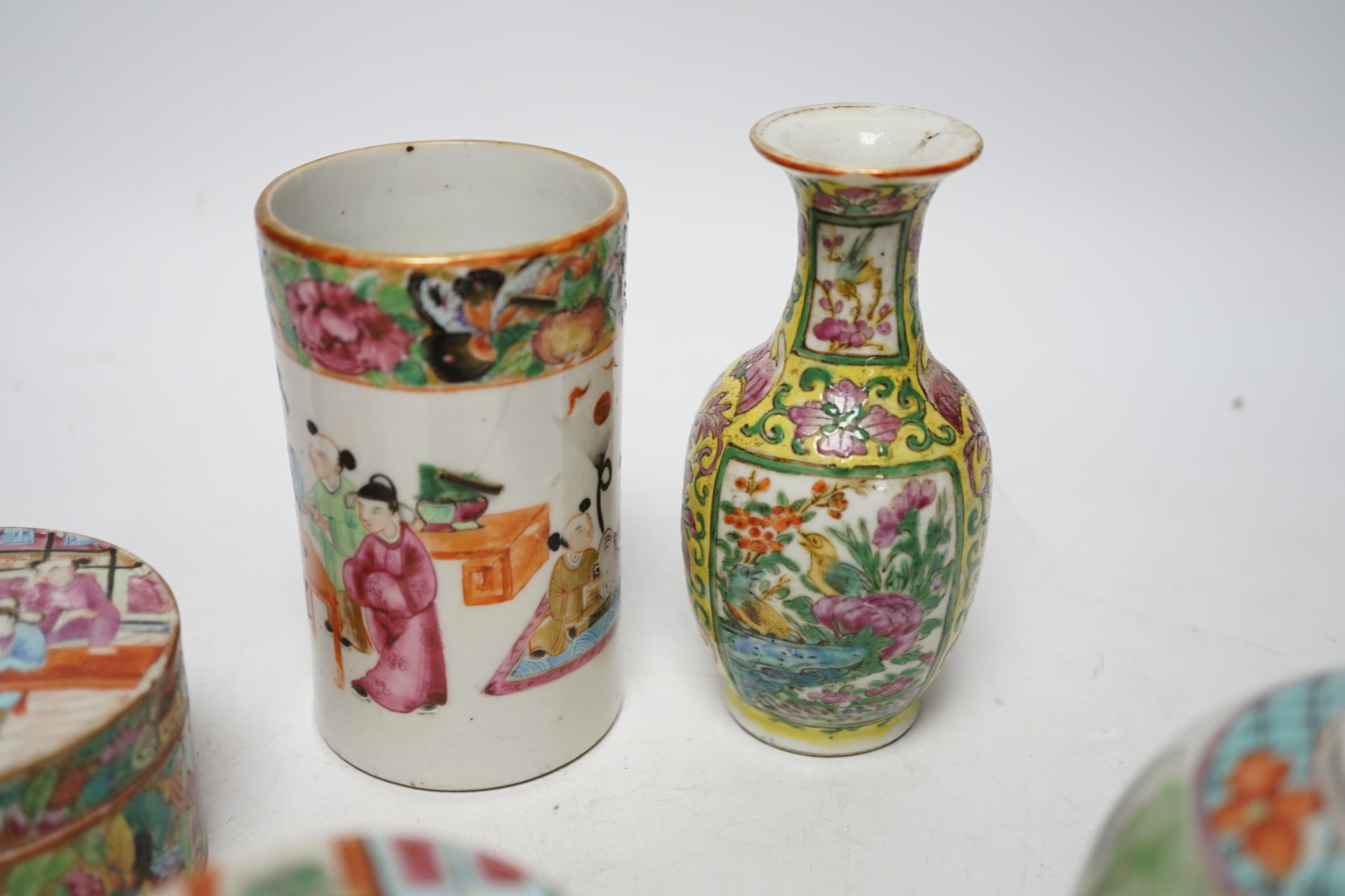 Seven 19th/20th century Chinese enamelled porcelain vases, boxes or jars